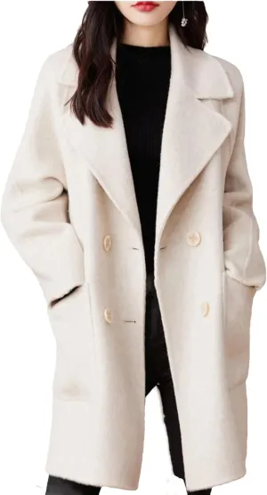 Double-Sided Cashmere Coat For Women, Mid-Length Suit Tie, Double-Breasted, Wool Coat
