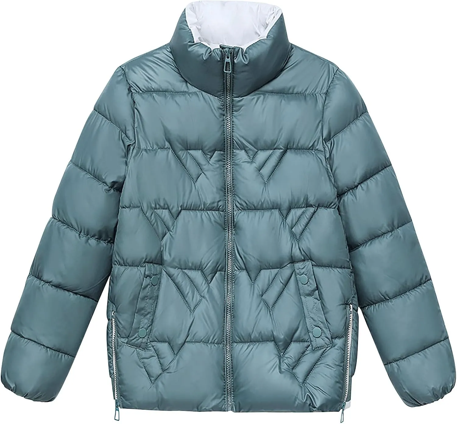 Down Jacket Women Oversized Full Zipper Puffer Coats Warm Thicken Padded Jackets 2024 Winter Outerwear with Pockets