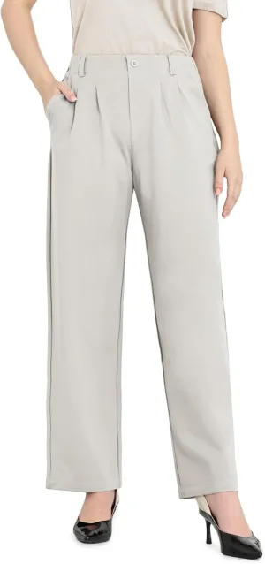Dress Pants Women Straight Leg Work Business Office High Elastic Waisted Casual Slacks Trousers 29" with Pockets