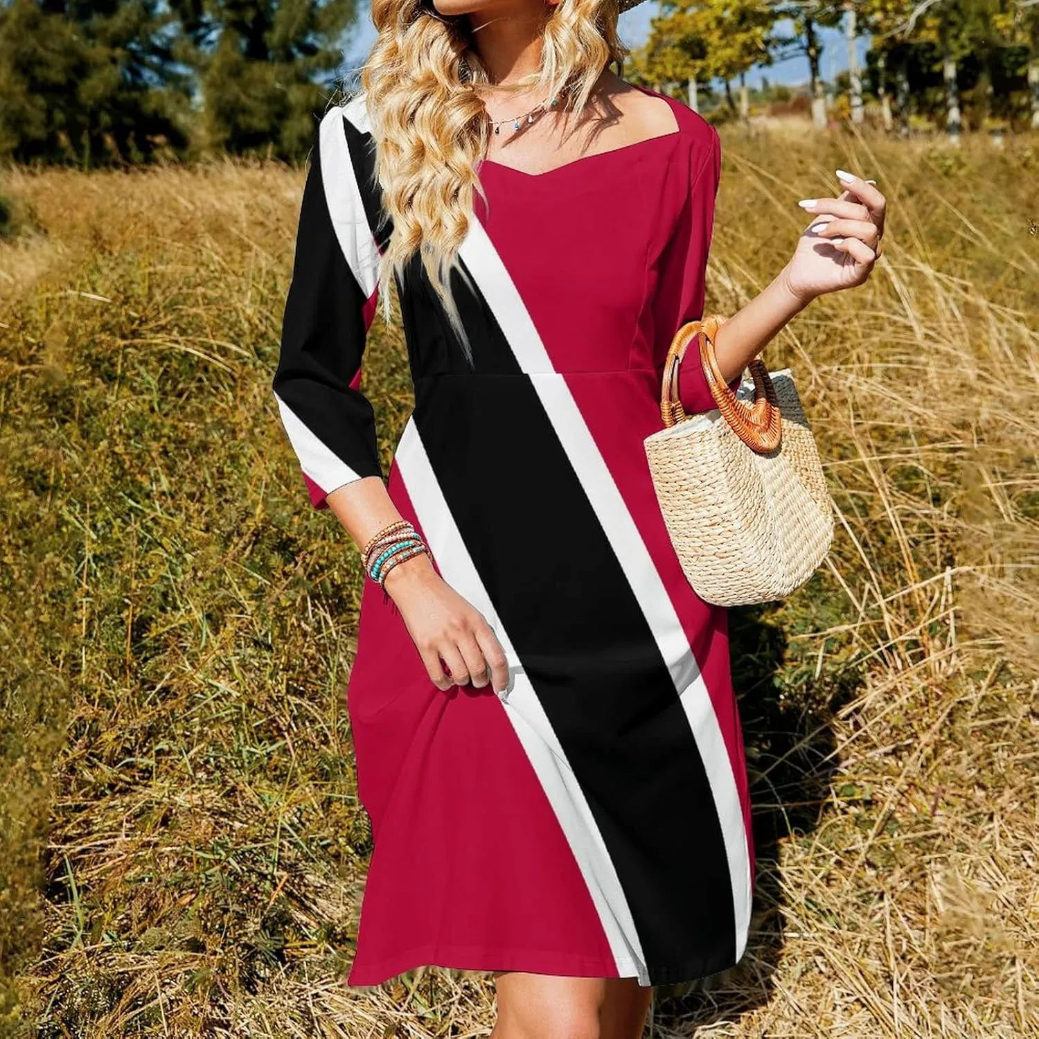 Dress Skirts for Womens Summer Top Trinidad and Tobago Flag Casual V Neck Shift Dress M