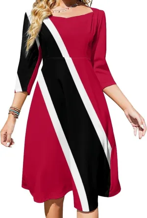 Dress Skirts for Womens Summer Top Trinidad and Tobago Flag Casual V Neck Shift Dress M