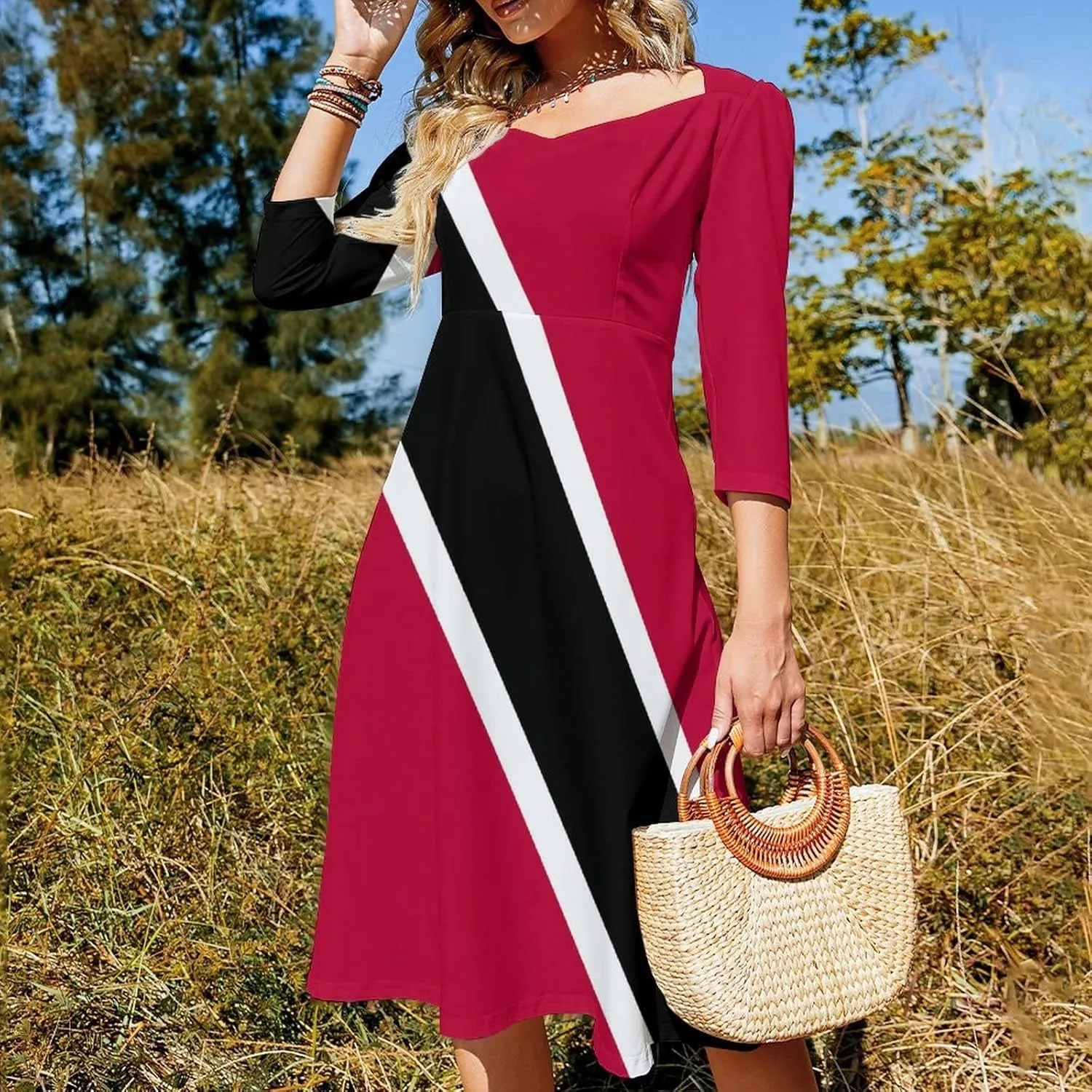 Dress Skirts for Womens Summer Top Trinidad and Tobago Flag Casual V Neck Shift Dress M