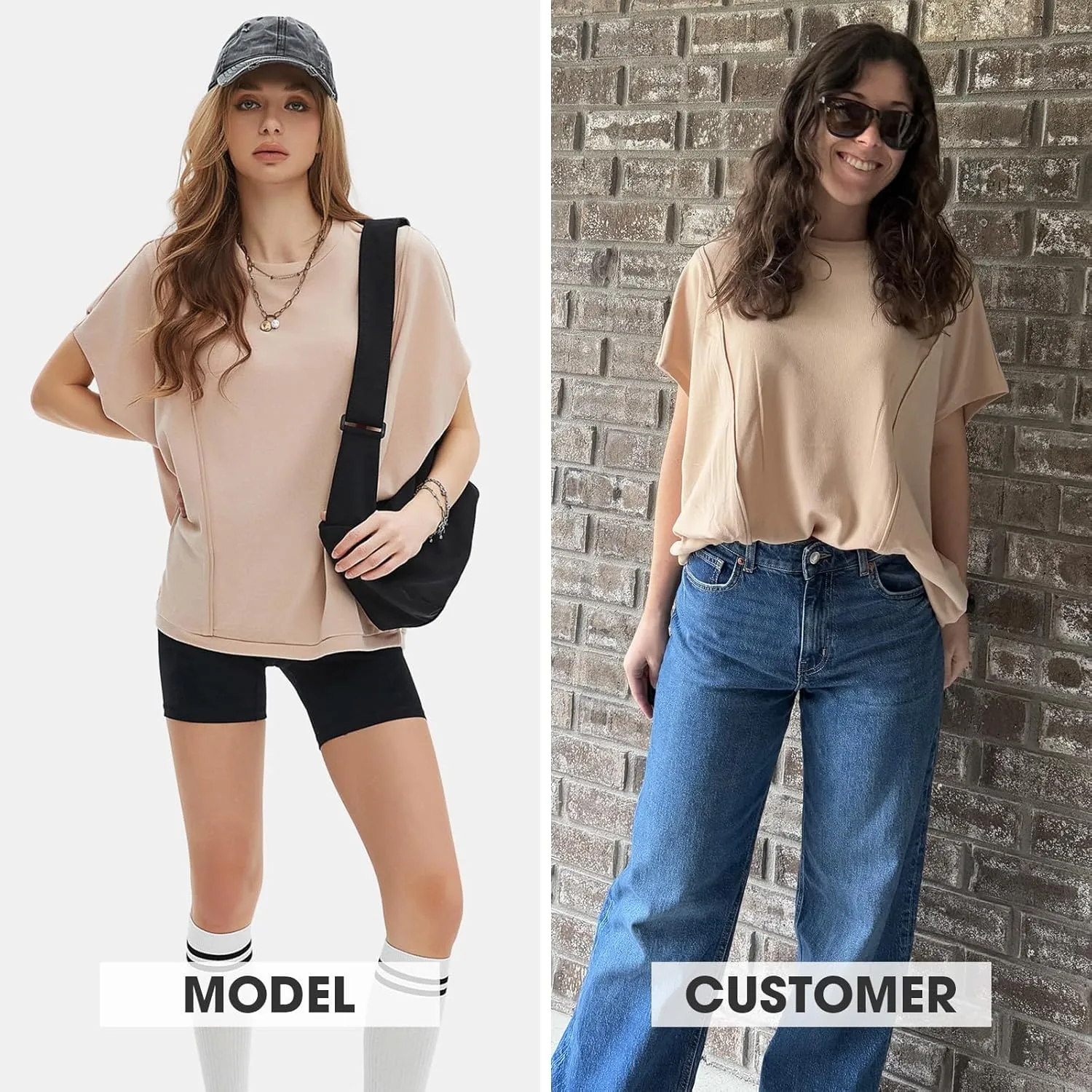 EXLURA Women's Summer Exposed Seams Oversized Tops 2025 Casual Workout T Shirts Trendy Pleated Dressy Crewneck Tunic Outfits