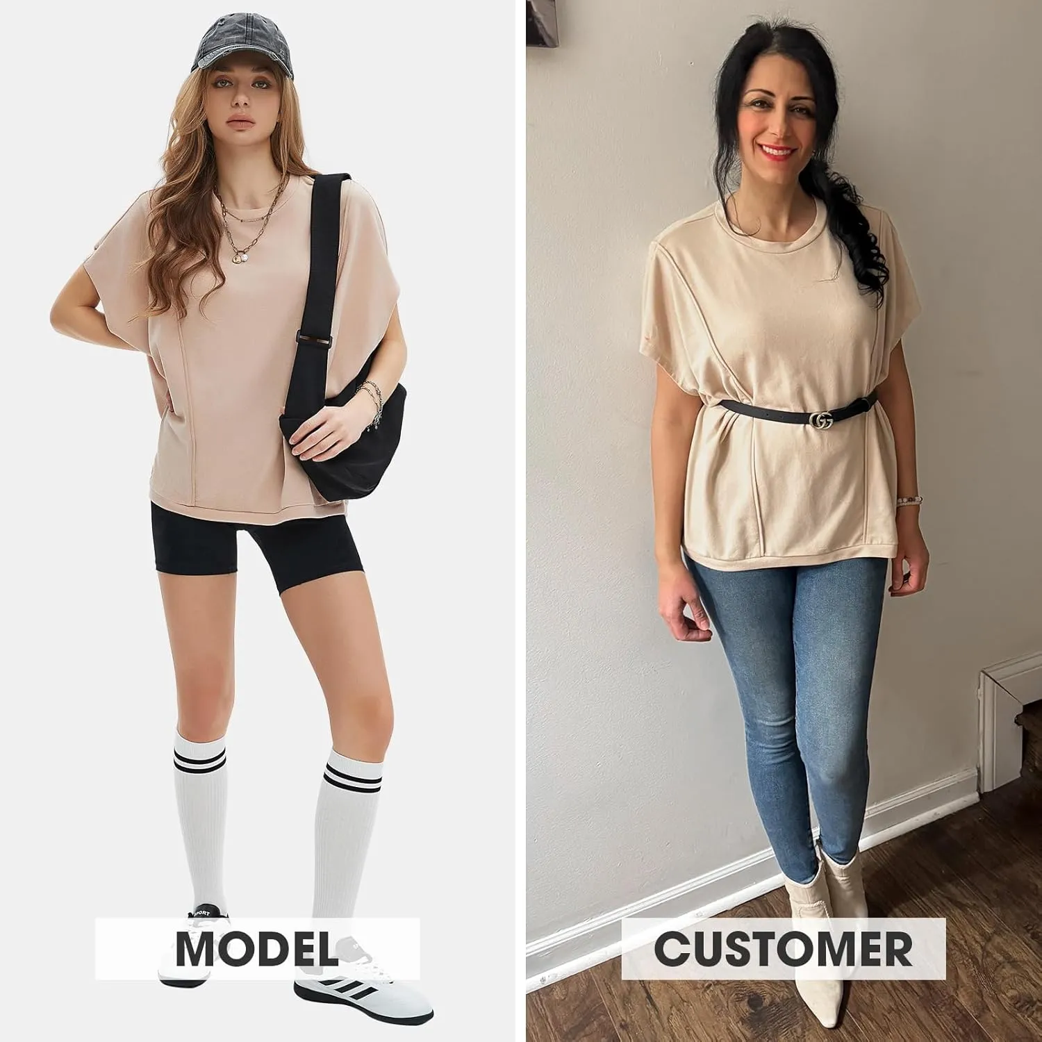 EXLURA Women's Summer Exposed Seams Oversized Tops 2025 Casual Workout T Shirts Trendy Pleated Dressy Crewneck Tunic Outfits