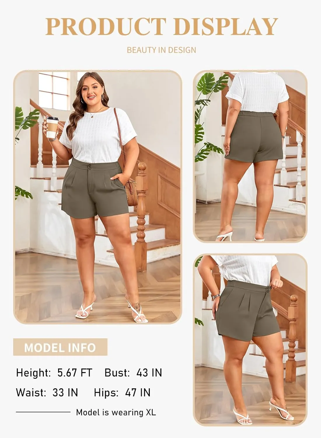Eytino Womens Plus Size Shorts Casual Elastic Waist Wide Leg Suit Tailored Shorts Summer Dressy Shorts with Pockets(1X-5X)