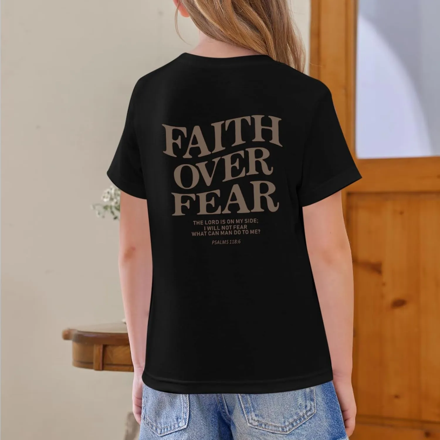 Faith Over Fear Shirt Christian Jesus Tshirts for Girls Religious Inspirational Tees Bible Verse Tops for Kids 3-12