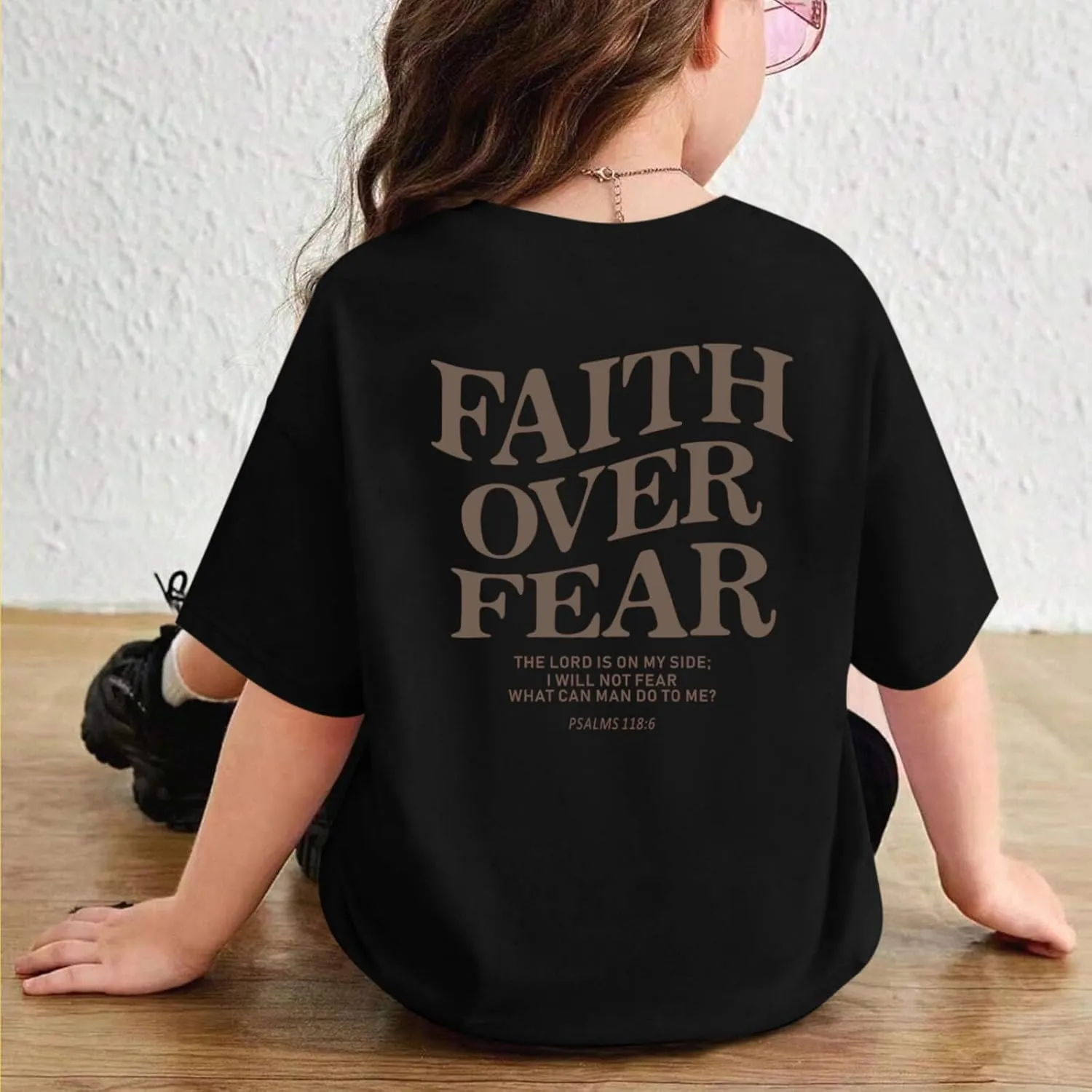 Faith Over Fear Shirt Christian Jesus Tshirts for Girls Religious Inspirational Tees Bible Verse Tops for Kids 3-12