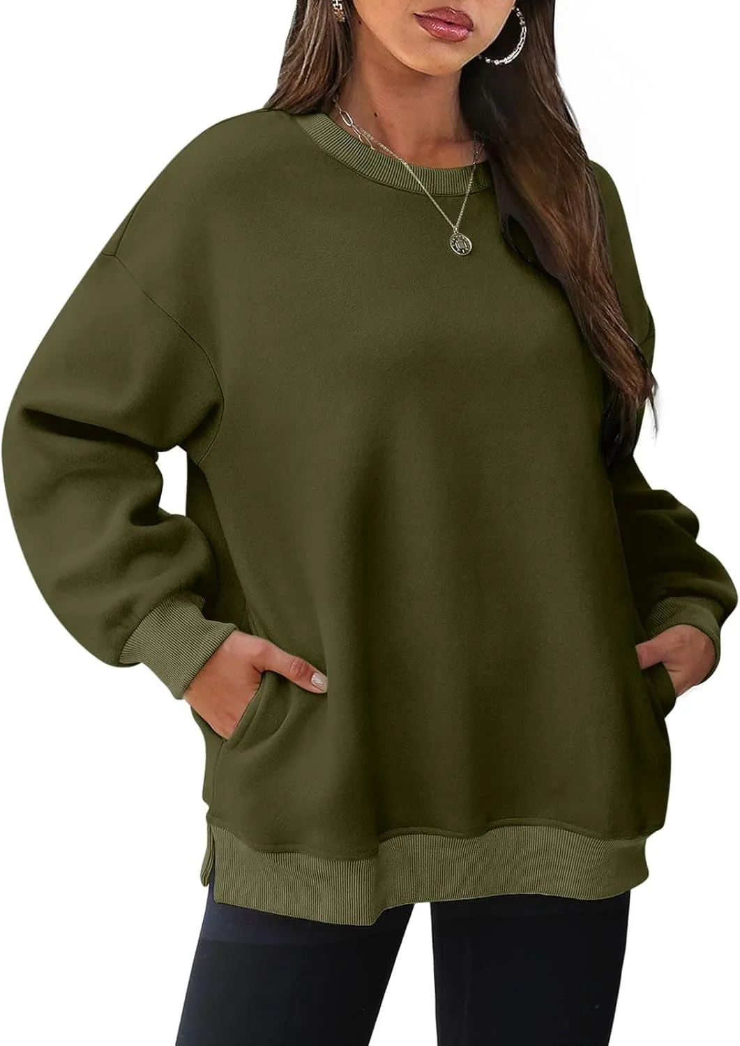 Fall Fashion For Women 2024 Oversized Long Sleeve Crewneck Sweatshirt Fleece Pullover Tops With Pockets Warm Outfits