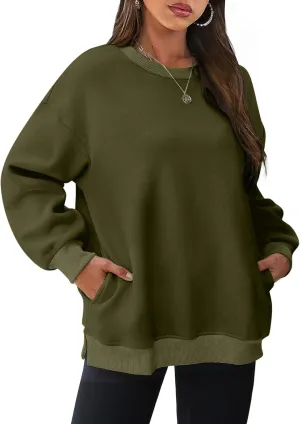Fall Fashion For Women 2024 Oversized Long Sleeve Crewneck Sweatshirt Fleece Pullover Tops With Pockets Warm Outfits