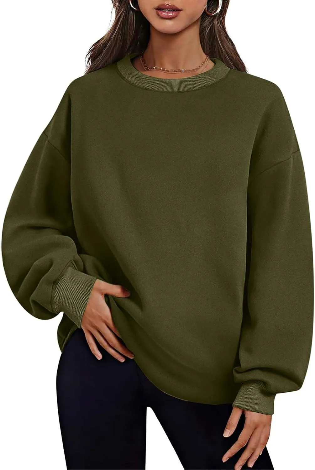 Fall Fashion For Women 2024 Oversized Long Sleeve Crewneck Sweatshirt Fleece Pullover Tops With Pockets Warm Outfits