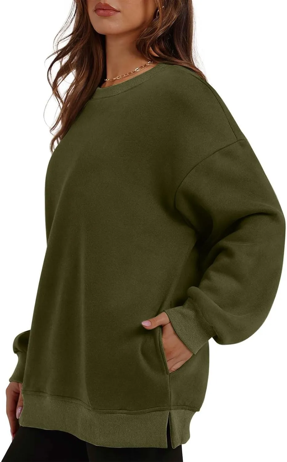 Fall Fashion For Women 2024 Oversized Long Sleeve Crewneck Sweatshirt Fleece Pullover Tops With Pockets Warm Outfits