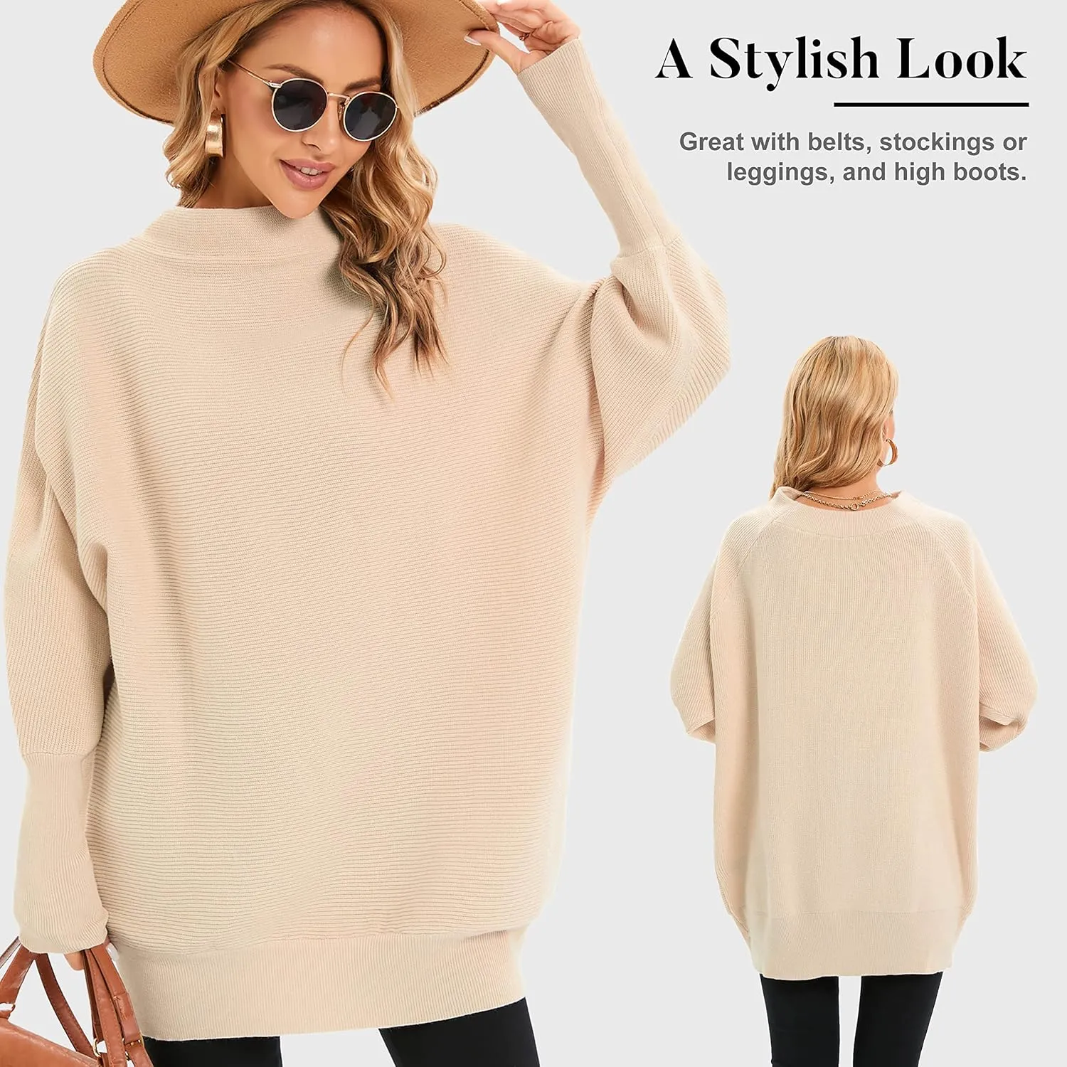 Famulily Oversized Turtleneck Sweaters for Women Batwing Dolman Long Sleeve Slouchy Tunic Turtle Necks Tops