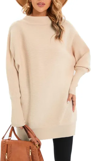 Famulily Oversized Turtleneck Sweaters for Women Batwing Dolman Long Sleeve Slouchy Tunic Turtle Necks Tops