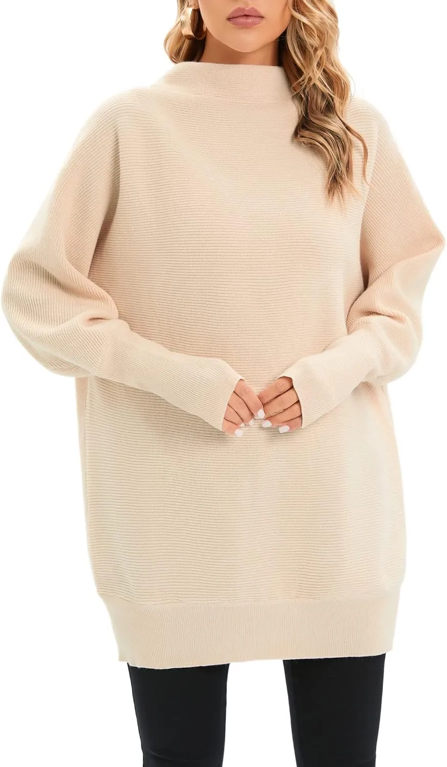 Famulily Oversized Turtleneck Sweaters for Women Batwing Dolman Long Sleeve Slouchy Tunic Turtle Necks Tops