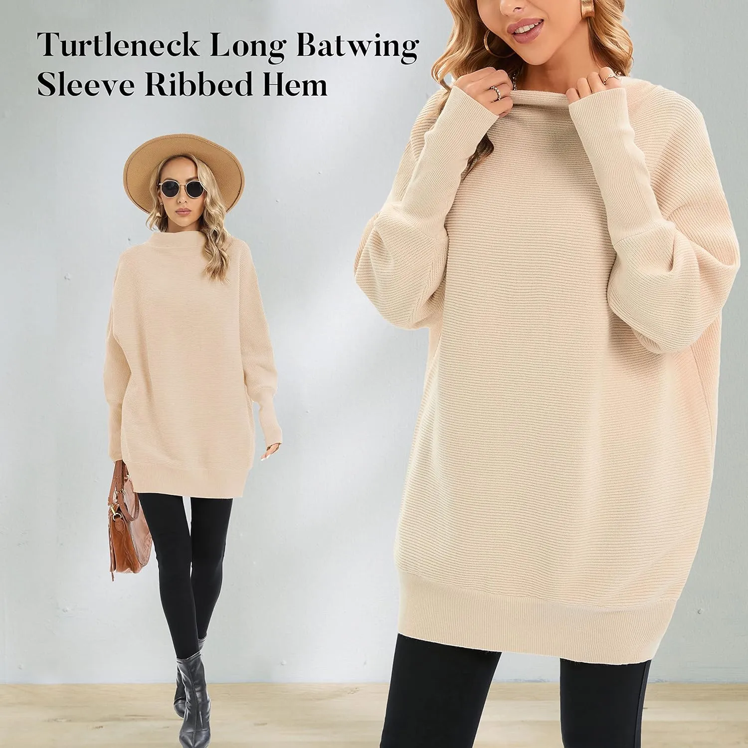 Famulily Oversized Turtleneck Sweaters for Women Batwing Dolman Long Sleeve Slouchy Tunic Turtle Necks Tops