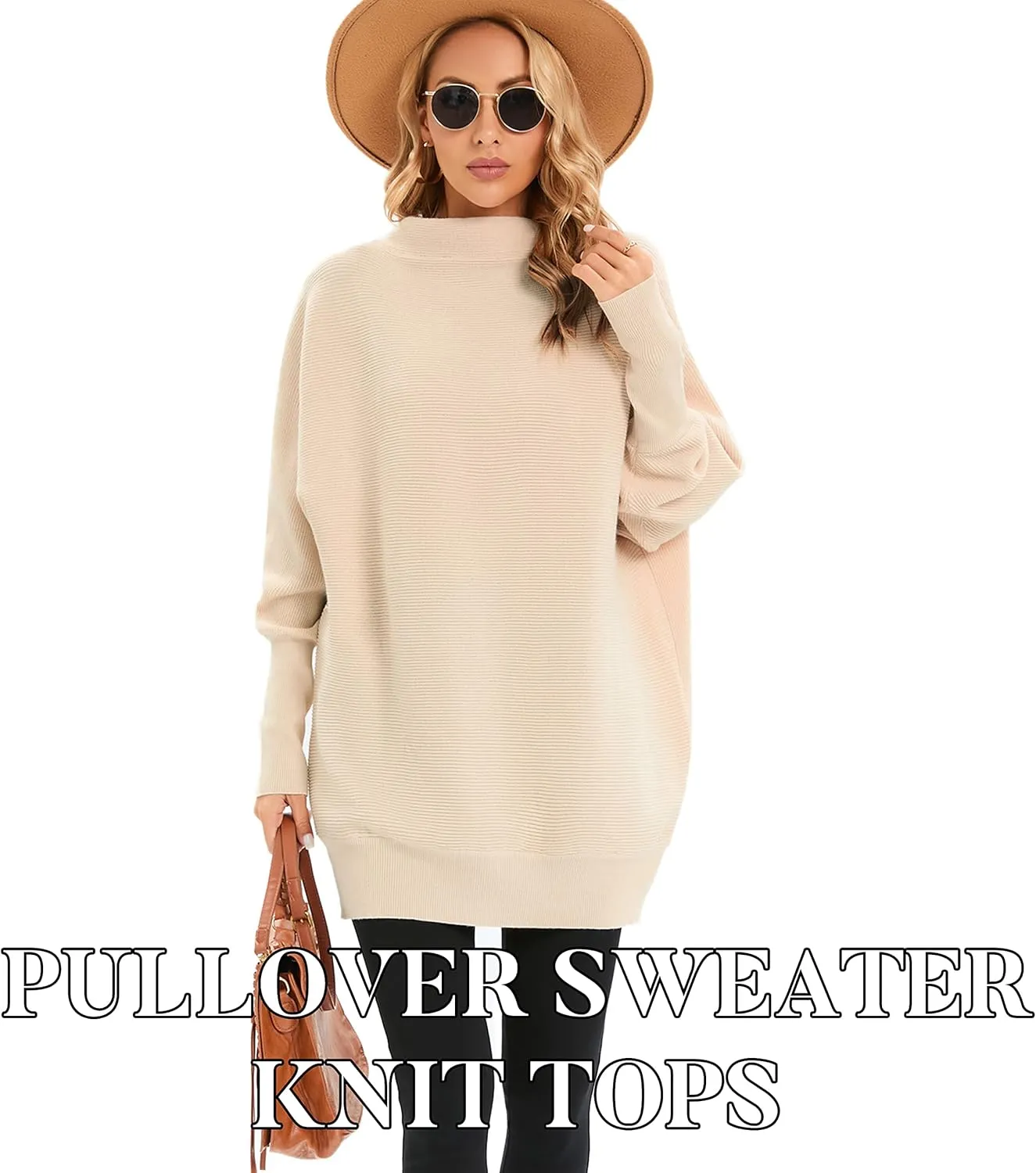 Famulily Oversized Turtleneck Sweaters for Women Batwing Dolman Long Sleeve Slouchy Tunic Turtle Necks Tops
