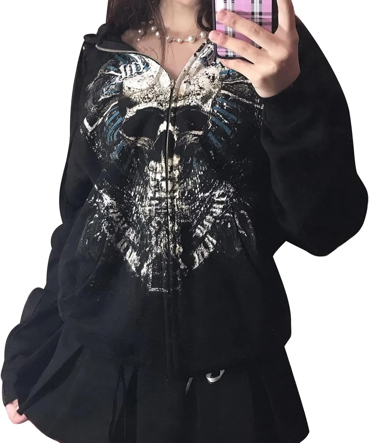 Faretumiya Women Y2k Hoodie Graphic Oversized Zip Up Sweatshirt Grunge Aesthetic Jacket Harajuku Hooded Streetwear