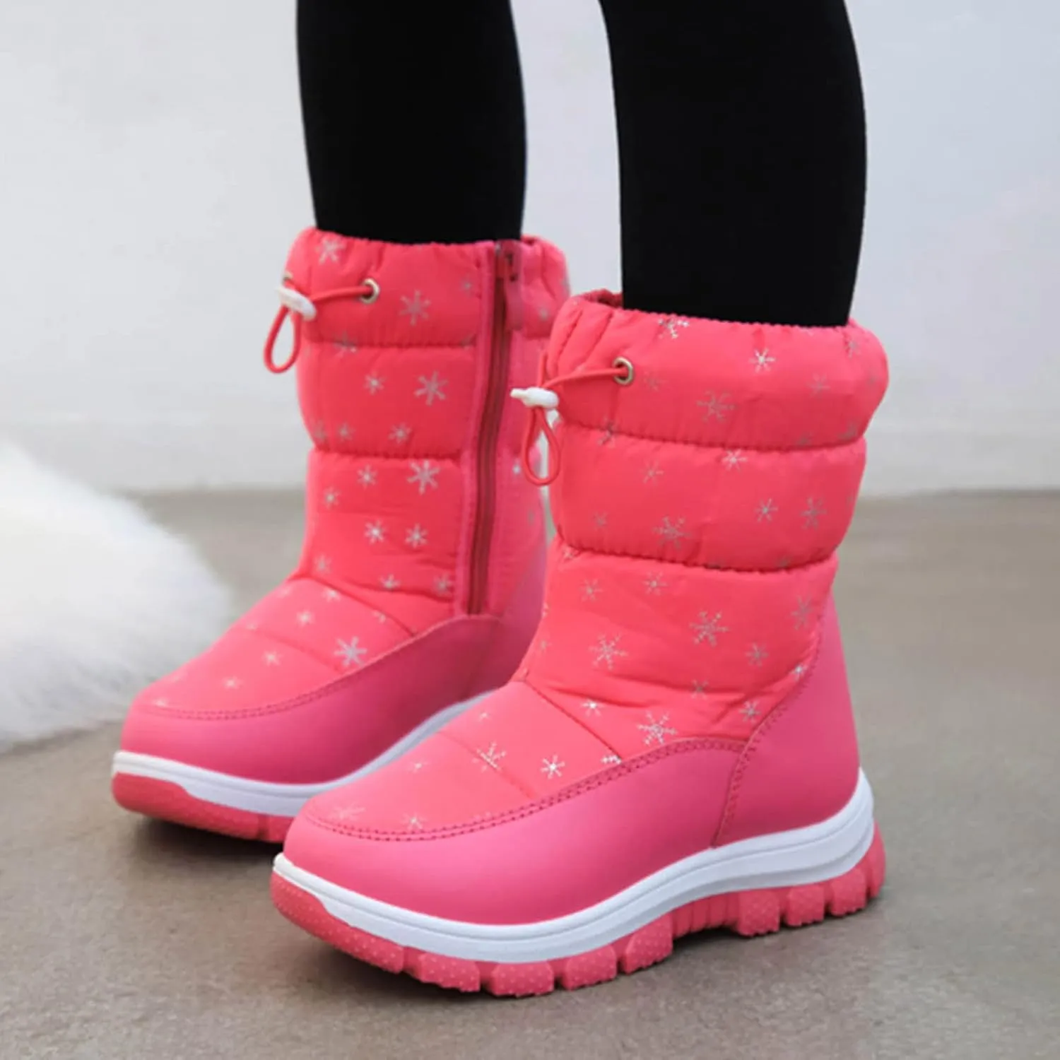 Fashion Winter Children Snow Boots For Boys And Girls Thick Soles Non Slip And Upper Mid Calf Boots Side Kids Warm
