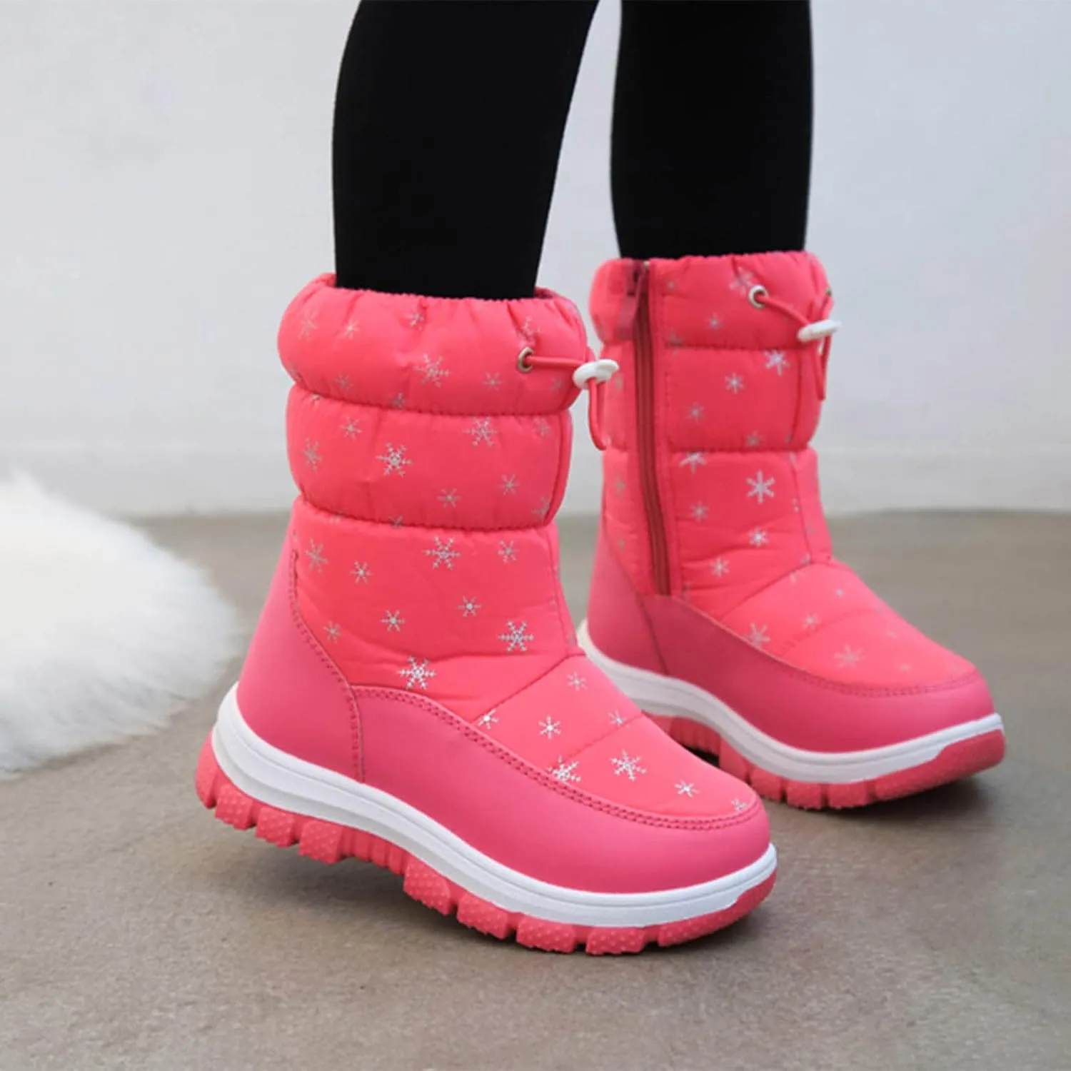 Fashion Winter Children Snow Boots For Boys And Girls Thick Soles Non Slip And Upper Mid Calf Boots Side Kids Warm