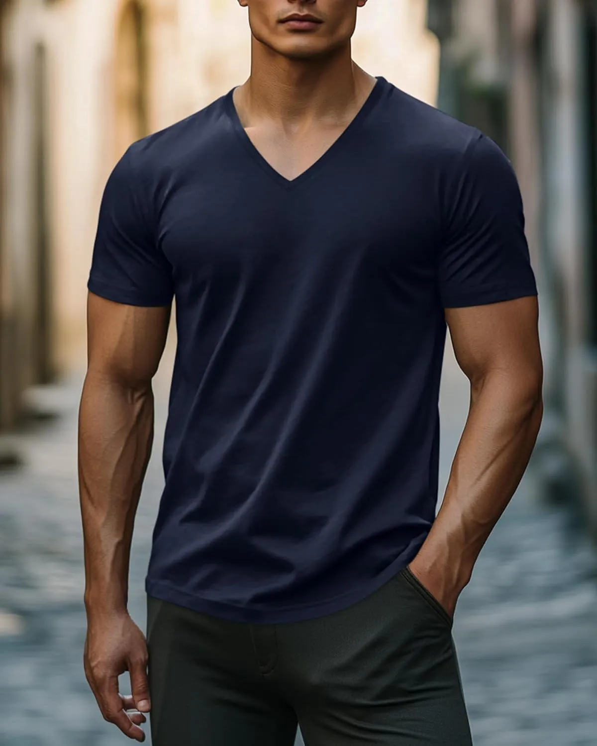 Ficerd 3 Pack Men's V Neck 95% Cotton T-Shirts M-7xl Big Tall Regular Soft Short Sleeve Basic 2025 Summer Clothes
