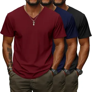 Ficerd 3 Pack Men's V Neck 95% Cotton T-Shirts M-7xl Big Tall Regular Soft Short Sleeve Basic 2025 Summer Clothes