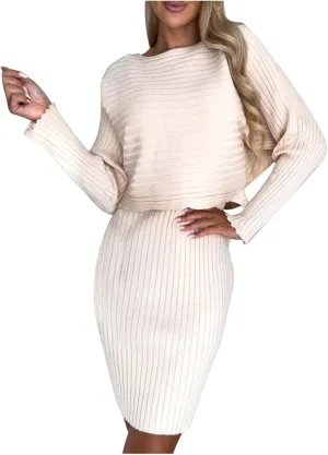 Firzero Women's 2 Piece Outfits Long Sleeve Turtleneck Cropped Sweaters Top and Bodycon Midi Dress Ribbed Knit Sweater Dress