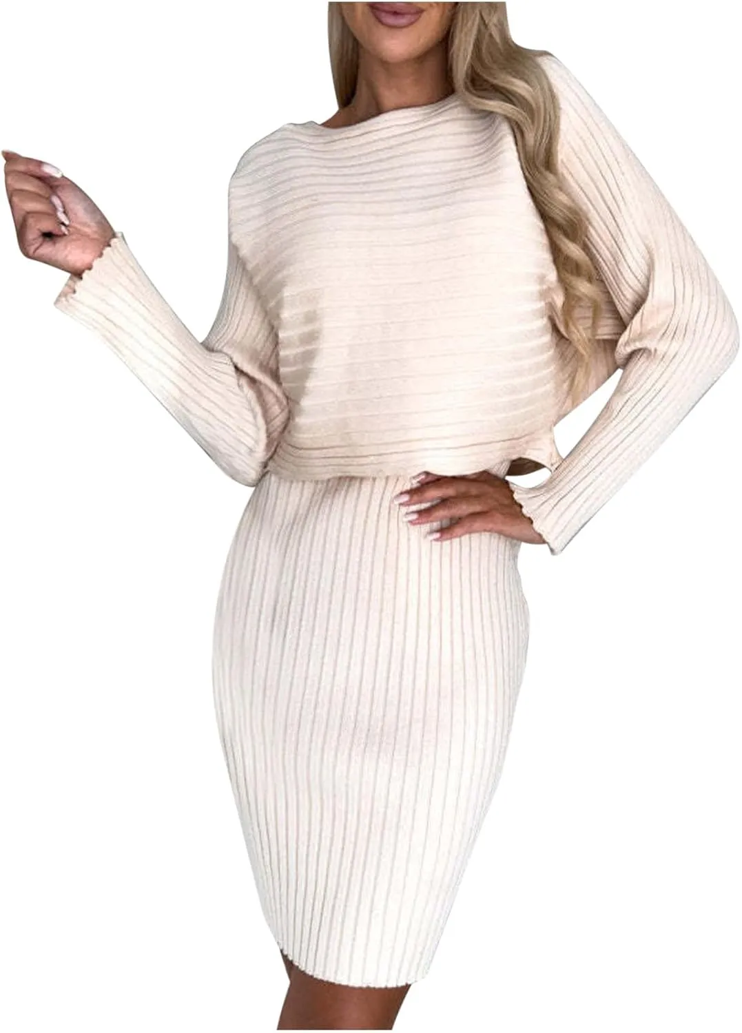 Firzero Women's 2 Piece Outfits Long Sleeve Turtleneck Cropped Sweaters Top and Bodycon Midi Dress Ribbed Knit Sweater Dress