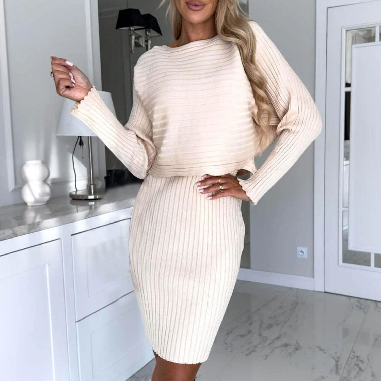 Firzero Women's 2 Piece Outfits Long Sleeve Turtleneck Cropped Sweaters Top and Bodycon Midi Dress Ribbed Knit Sweater Dress