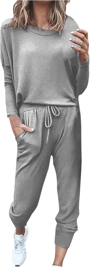 Firzero Womens Sweatsuits 2 Piece Set Outfits Long Sleeve Crew Neck Tops and Long Pants Tracksuit Lounge Sets Lounge Wear