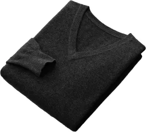 Fjnbbiot Men Long Sleeve Sweater Autumn Winter V-Neck Basic Pullovers Merino Wool Solid Casual Cashmere Knitwear
