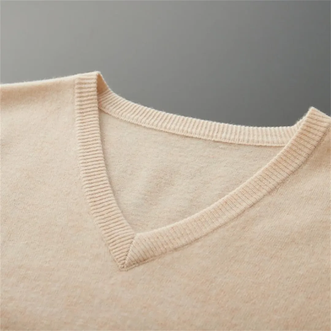 Fjnbbiot Men Long Sleeve Sweater Autumn Winter V-Neck Basic Pullovers Merino Wool Solid Casual Cashmere Knitwear