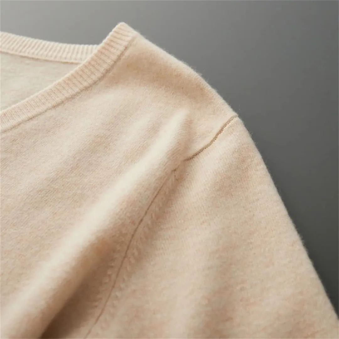 Fjnbbiot Men Long Sleeve Sweater Autumn Winter V-Neck Basic Pullovers Merino Wool Solid Casual Cashmere Knitwear
