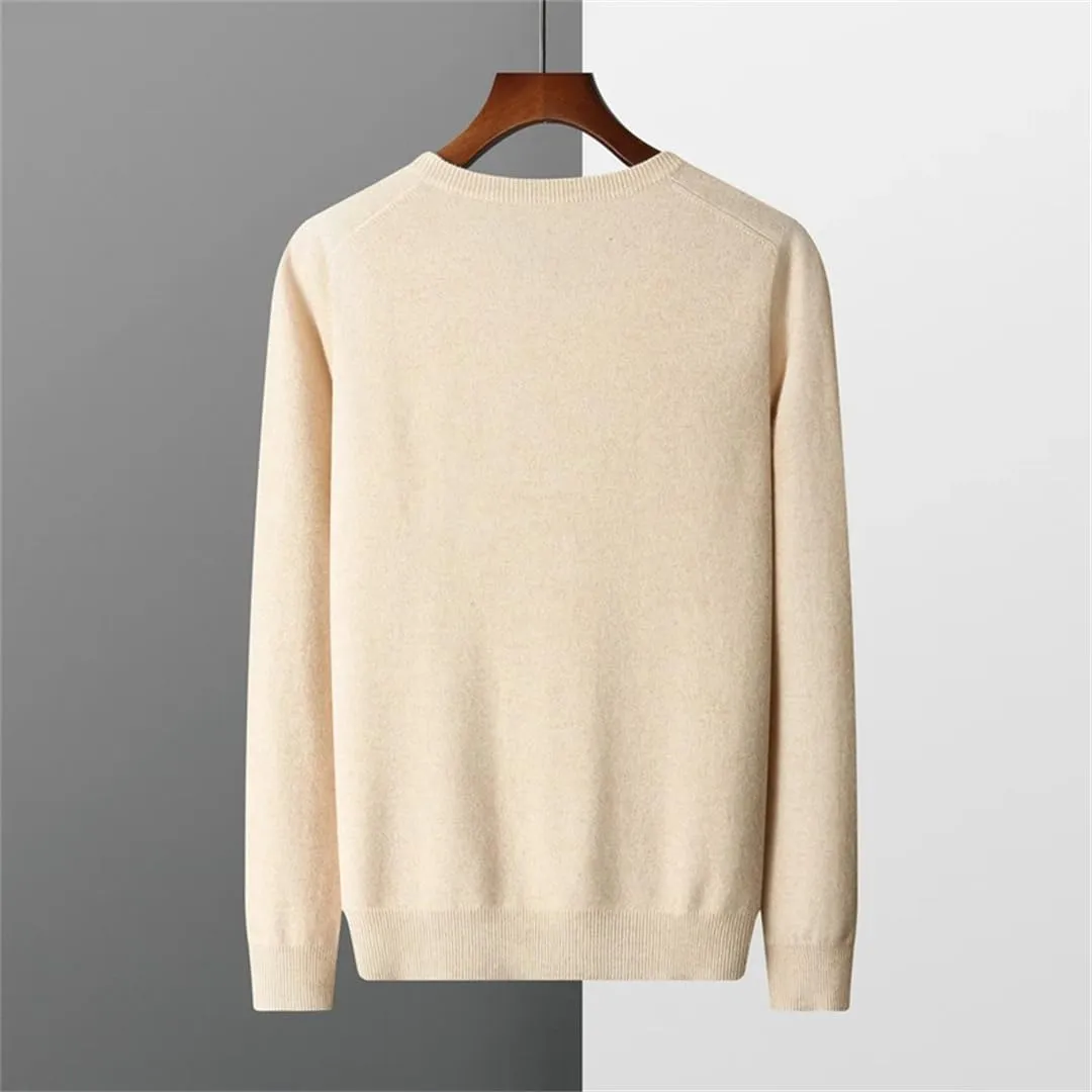 Fjnbbiot Men Long Sleeve Sweater Autumn Winter V-Neck Basic Pullovers Merino Wool Solid Casual Cashmere Knitwear