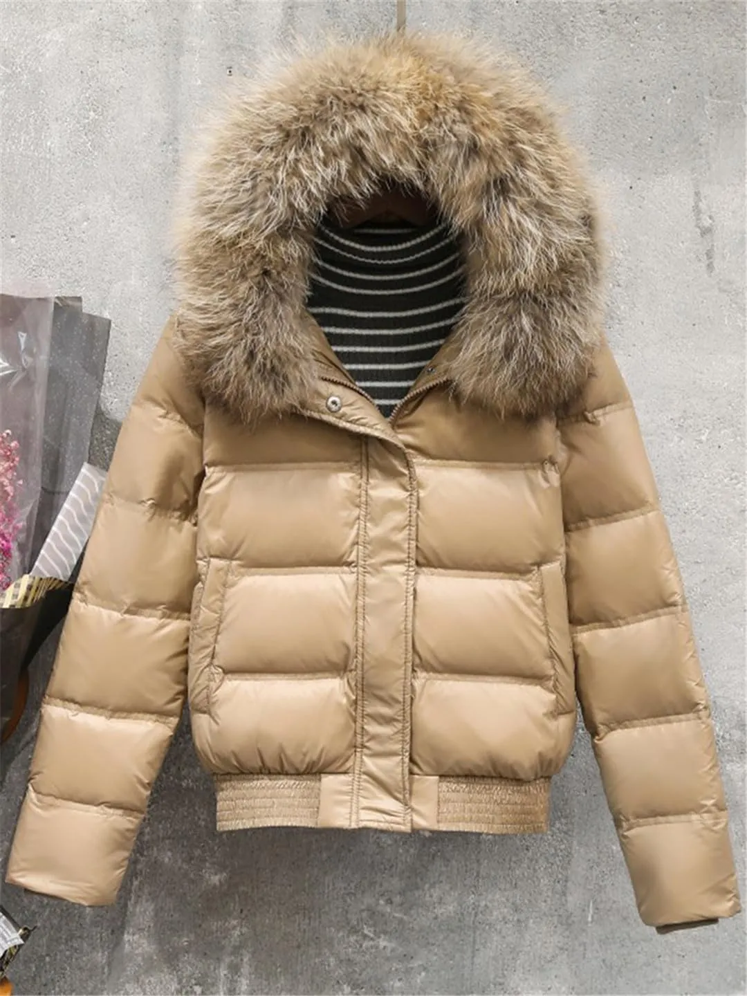 Fjnbbiot Winter Coat Women Hooded Short Warm Puffer Jacket Waterproof Female White Duck Down Parka