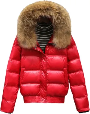 Fjnbbiot Winter Coat Women Hooded Short Warm Puffer Jacket Waterproof Female White Duck Down Parka