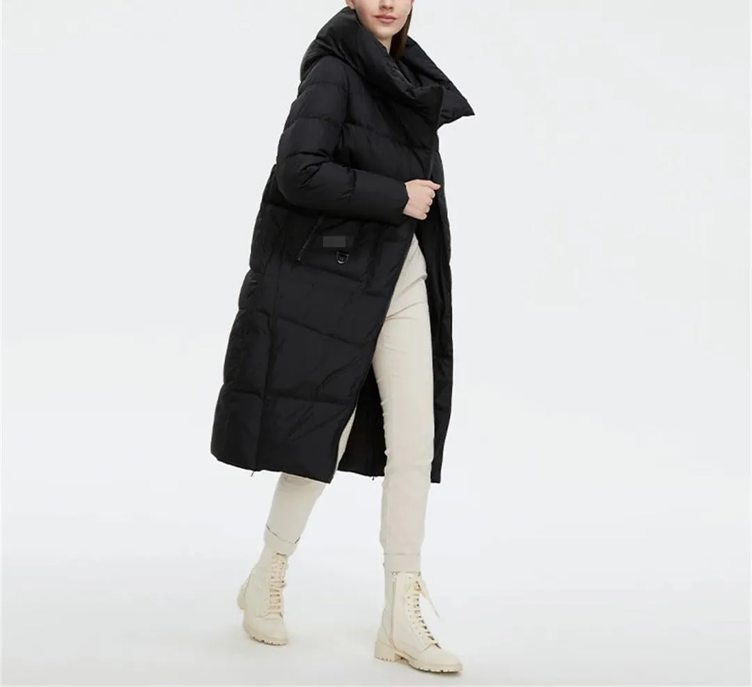 Fjnbbiot Winter Down Jacket Women Long Thick Coat Hooded Puffer Warm Cotton Clothes Elegant Retro Parka