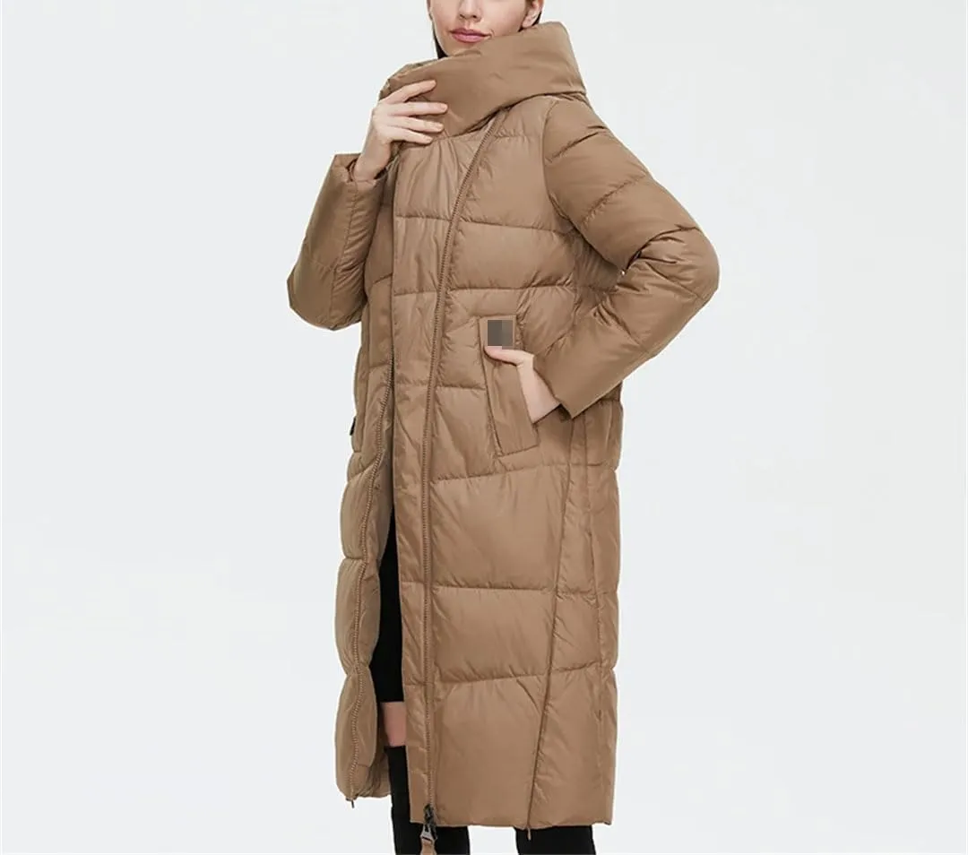 Fjnbbiot Winter Down Jacket Women Long Thick Coat Hooded Puffer Warm Cotton Clothes Elegant Retro Parka