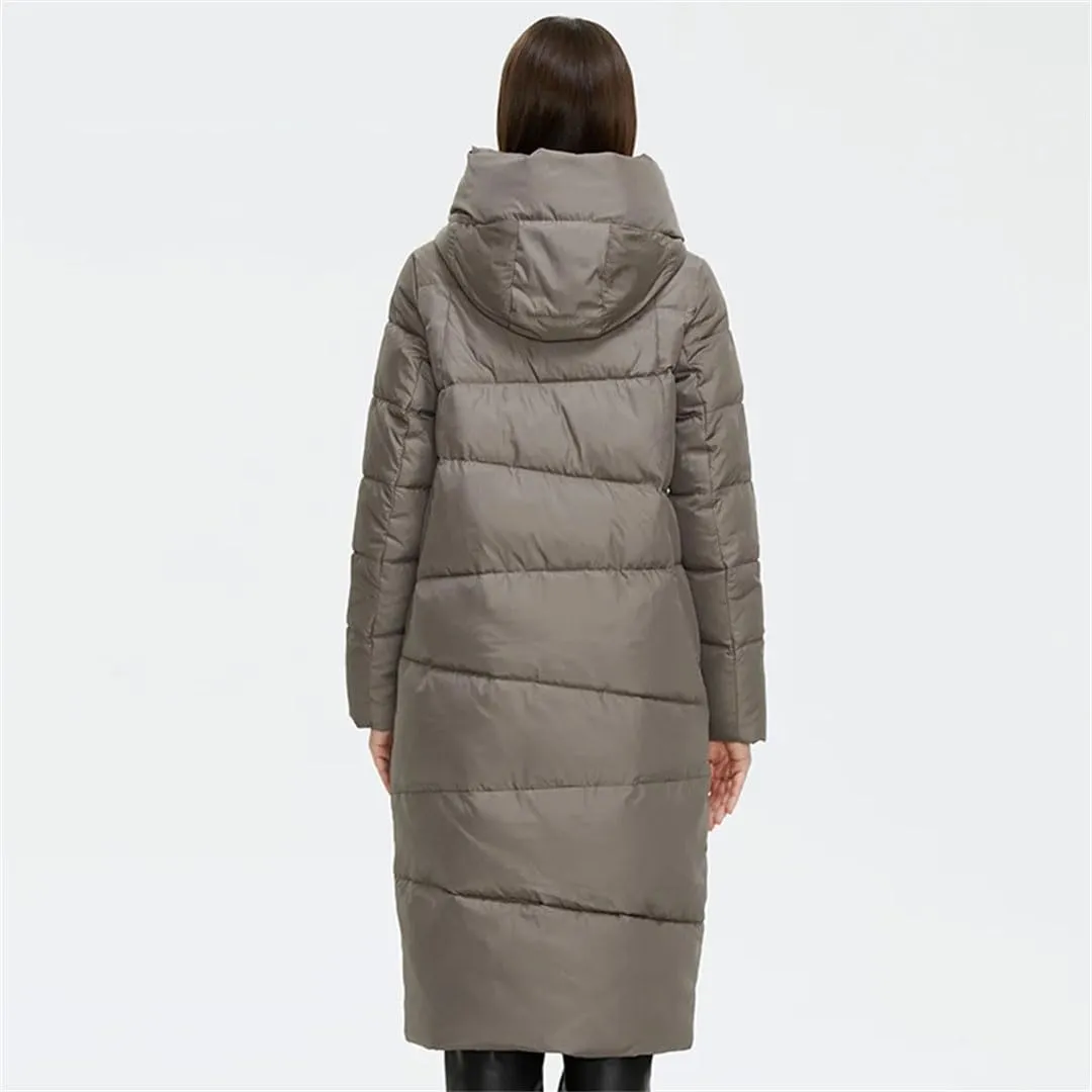 Fjnbbiot Winter Down Jacket Women Long Thick Coat Hooded Puffer Warm Cotton Clothes Elegant Retro Parka