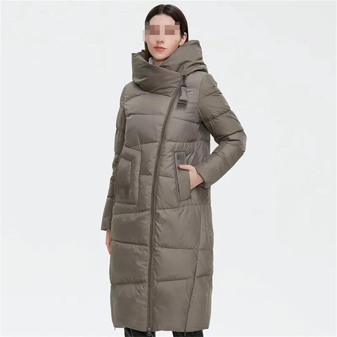 Fjnbbiot Winter Down Jacket Women Long Thick Coat Hooded Puffer Warm Cotton Clothes Elegant Retro Parka