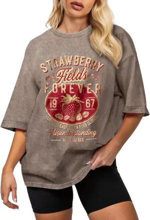 Flafens Oversized Acid Wash Vintage T Shirts for Women - Graphic Tees Womens Retro Cotton Cute Cool Loose Tshirts Teens Girls