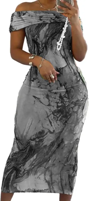 Floral Maxi Dress for Women Off Shoulder Sexy Bodycon Tie Dye Summer Beach Dresses
