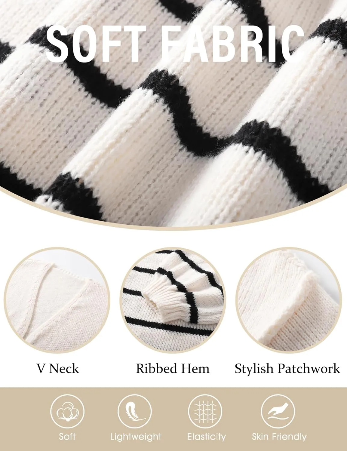Flygo Women's Oversized Striped Cardigan Sweater Chunky Knit Drop Shoulder Balloon Sleeve Open Front Cardigans Sweaters