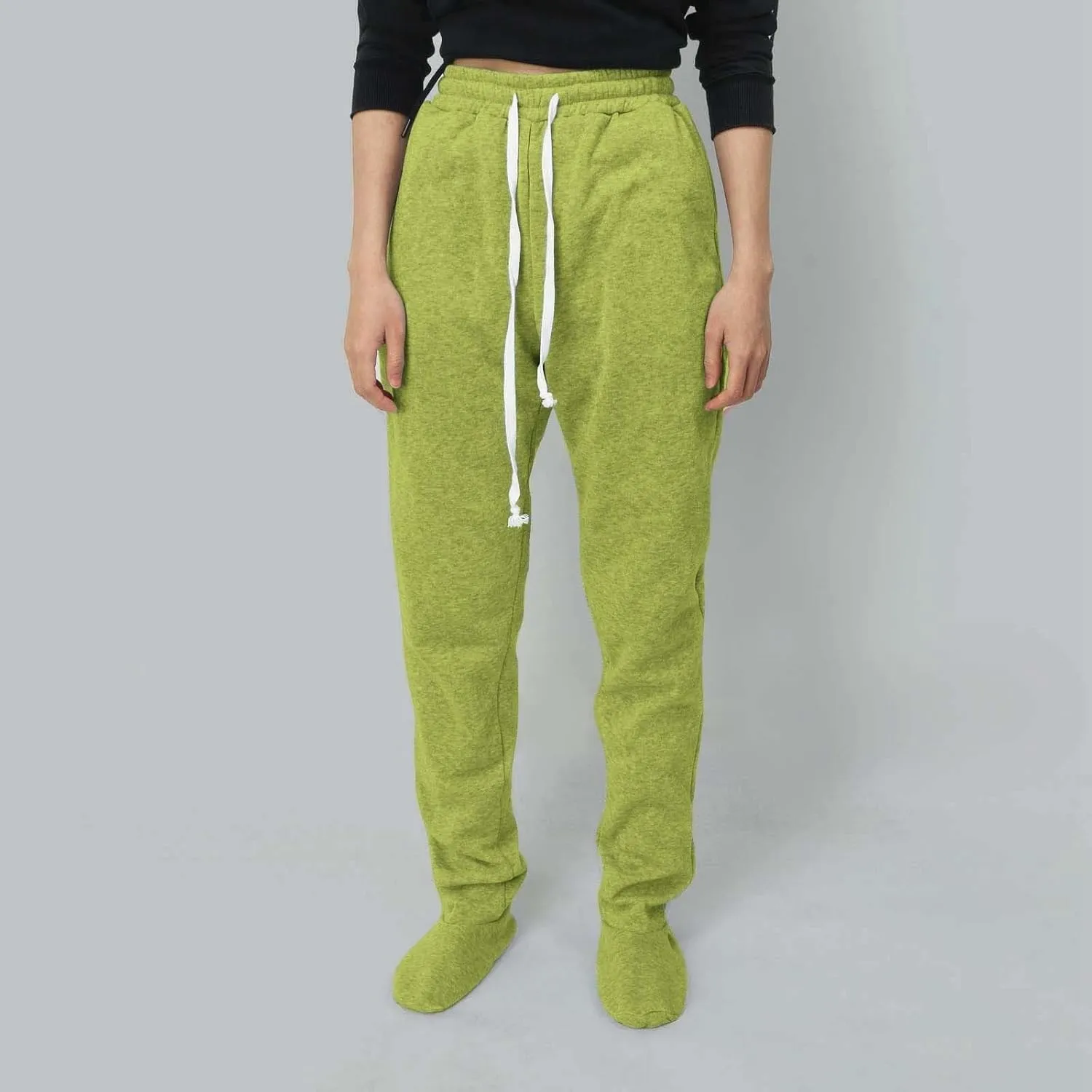Footed Pajamas For Women Fleece Lined Drawstring Sweatpants With Feet Winter Warm Elastic Waist Sleepwear With Pockets