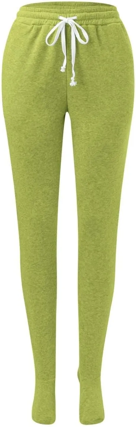 Footed Pajamas For Women Fleece Lined Drawstring Sweatpants With Feet Winter Warm Elastic Waist Sleepwear With Pockets