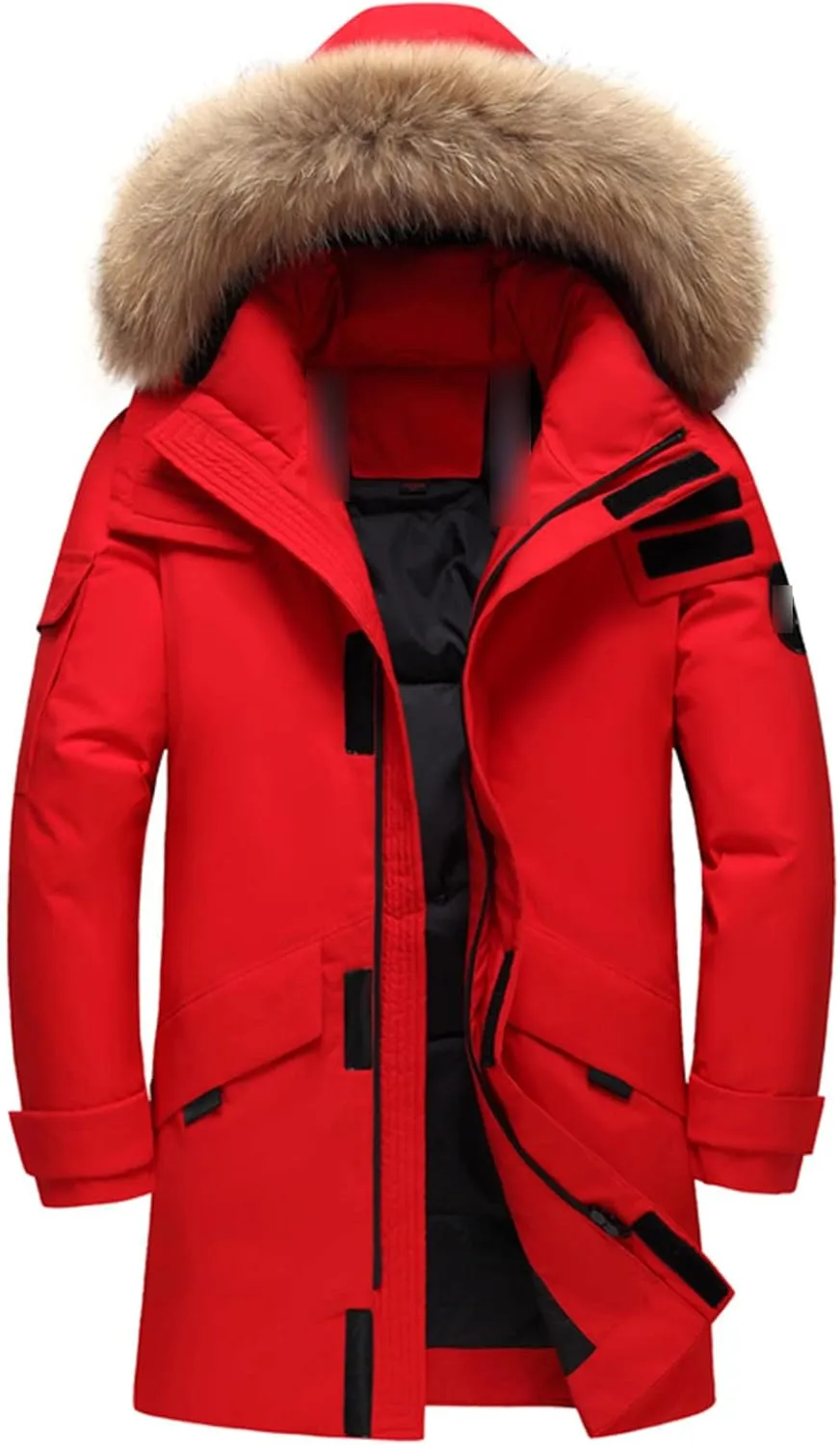Fur Collar Men's Down Jacket Hooded Warm Winter Coat Warm 90% White Duck Down Long Parka