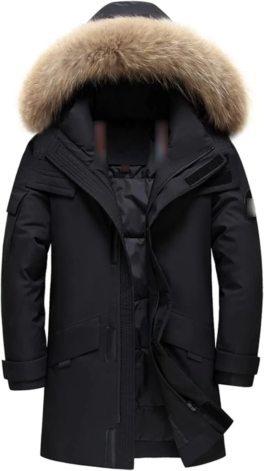 Fur Collar Men's Down Jacket Hooded Warm Winter Coat Warm 90% White Duck Down Long Parka