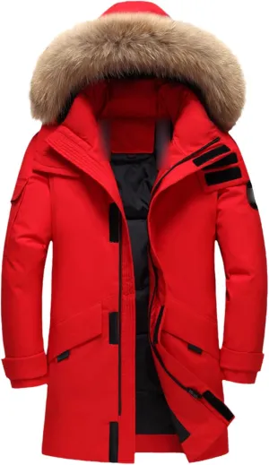 Fur Collar Men's Down Jacket Hooded Warm Winter Coat Warm 90% White Duck Down Long Parka