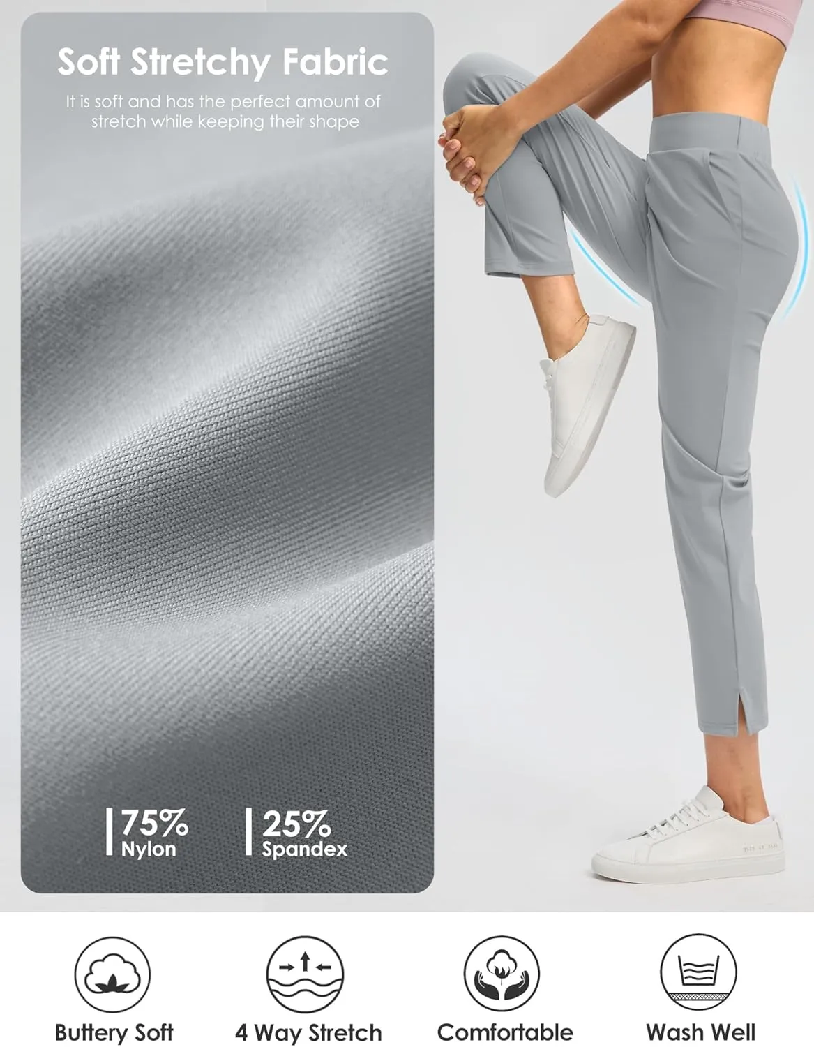 G Gradual Women's Pants Ankle 7/8 Golf Pants 3 Pockets Stretchy Petite Travel Pants Inner Drawstring for Work Business Casual