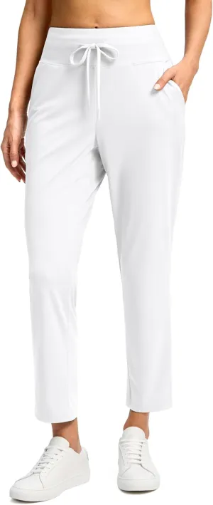G Gradual Women's Pants High Waisted Golf Pants 2 Deep Pockets 7/8 Workout Pants for Athletic Travel Casual Summer Lounge Work, White, X-Large