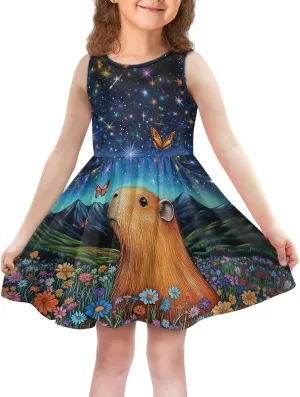 Girls Cute Summer Dresses 2-14Y Kids Mini Party Sun Dress Twirly Skater Dress Sleeveless Dress with Pockets